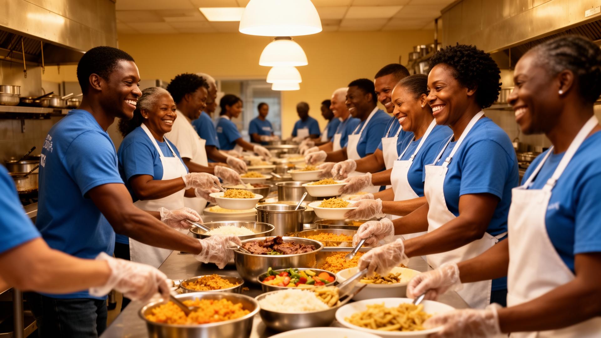 Volunteers serving meals at LifeNet4Families