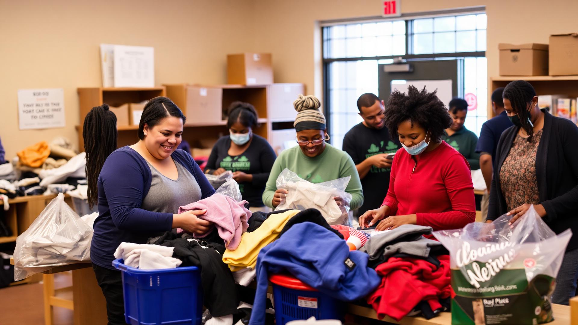 Volunteers sorting donations